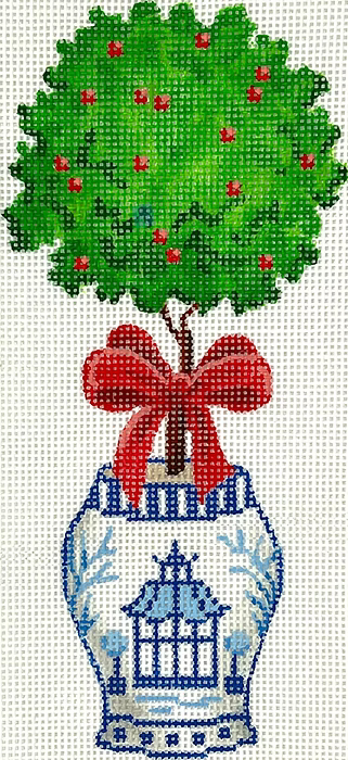 Kate Dickerson Needlepoint Collections 
XM-158 Chinese Vase With Topiary, Christmas Berries