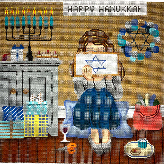 Hanukkah Stitching Girl