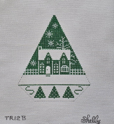 Shelly Tribbey Designs TR12B Green & White Christmas Triangle-13