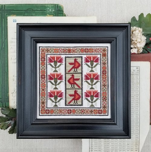HL-035 HellofromLizMatthews CarnationSamplerCrossStitchChartwithCardinals