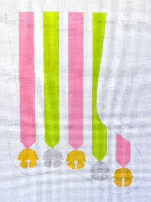 HO2788 (TS) -  PINK/GREEN RIBBON BELL STOCKING