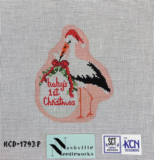 KCN Designs Baby's First Christmas Pink Stork KCD-1793P