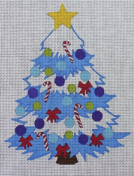 Love You More Needlepoint, Funky Blue Christmas Tree1`18 mesh