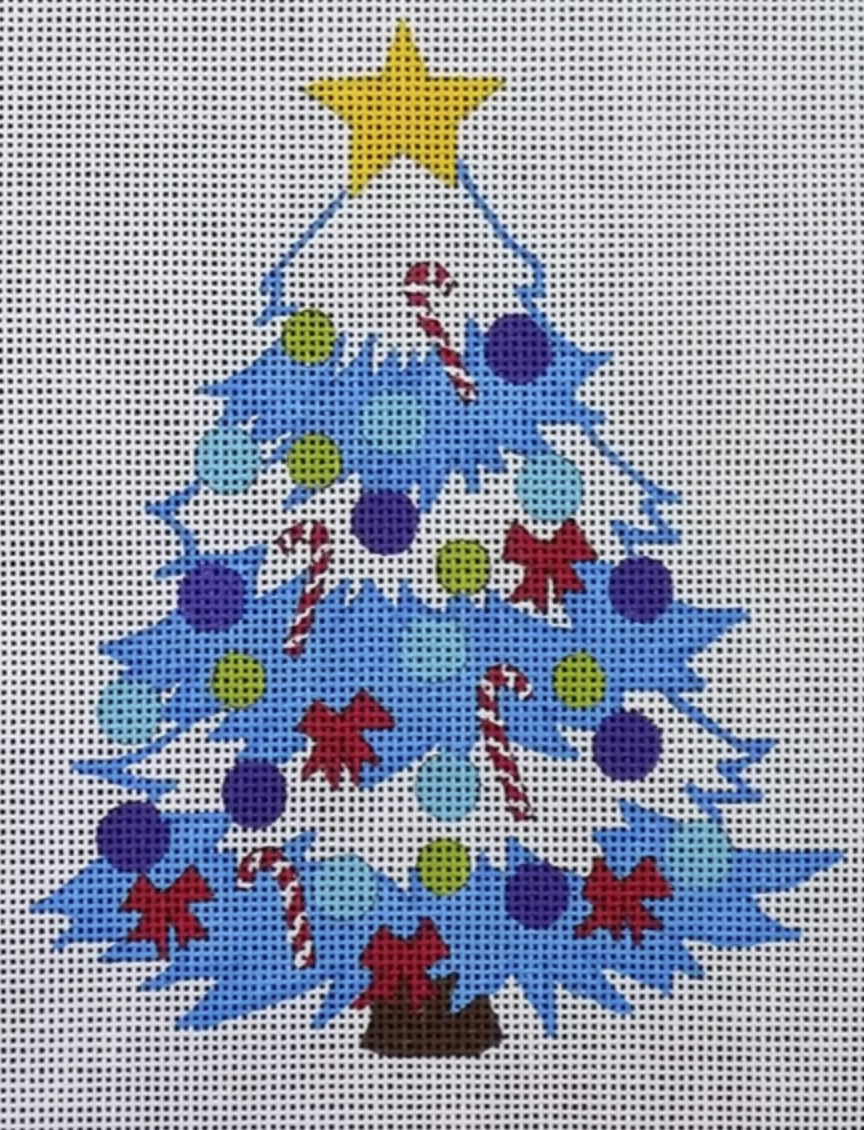Love You More Needlepoint, Funky Blue Christmas Tree1`18 mesh