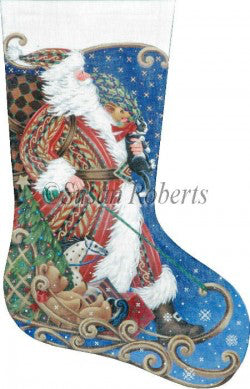 Liz Goodrick Dillon Design, Sledding Santa Stocking, 18 mesh