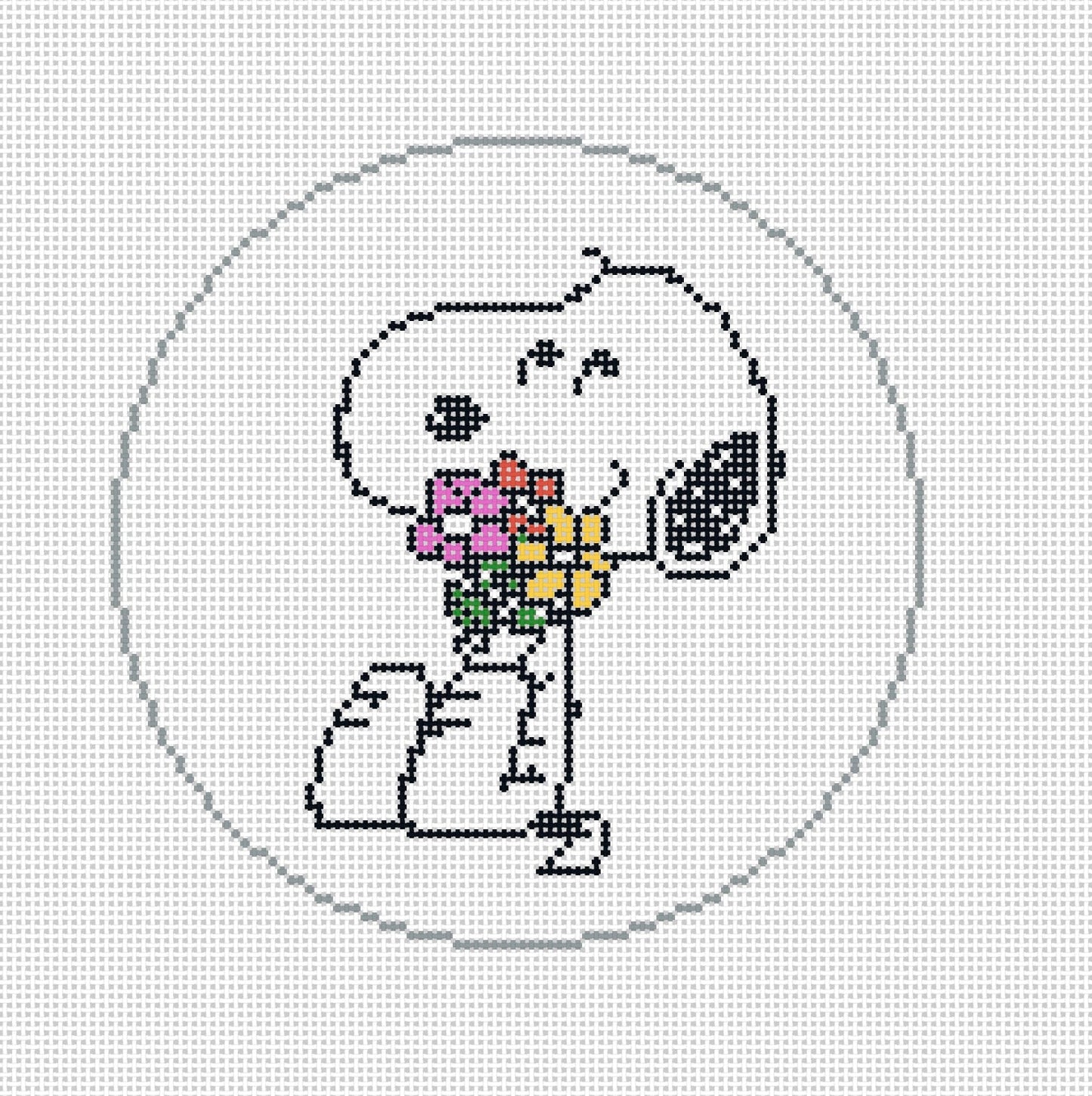 PEANUTS Everyday - Snoopy Hugging Flowers Round Canvas