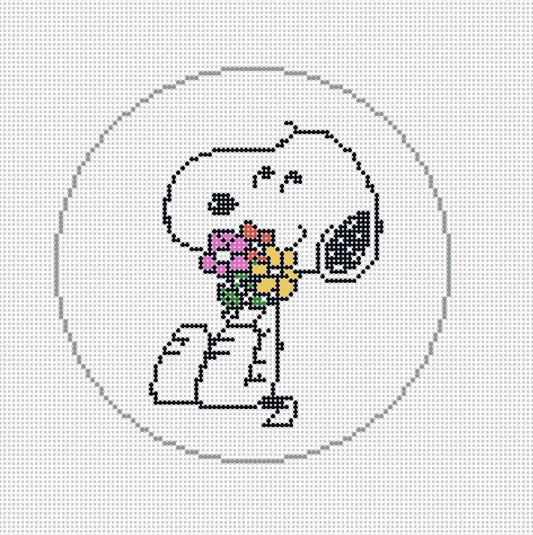 PEANUTS Everyday - Snoopy Hugging Flowers Round Canvas