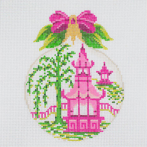 Kelly Clark Needlepoint Pink Pagoda Kissing Ball