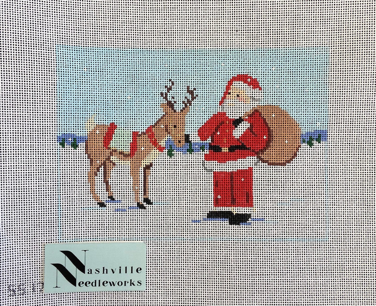 Stitch Style Needlepoint Reindeer Games Santa with Reindeer SS170C