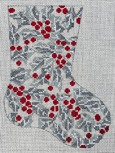 The Gingham Stitchery KW132 Silver Holly Mini Stocking