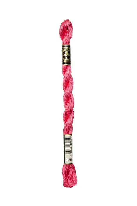 956 Hot Pink, DMC Pearl Cotton #3. This strong pink shade can be used and a mid or dark tone to add depth to your embroidery. Associated with femininity and symbolizing love, compassion and romance, pink is a color that brings warmth to your work.