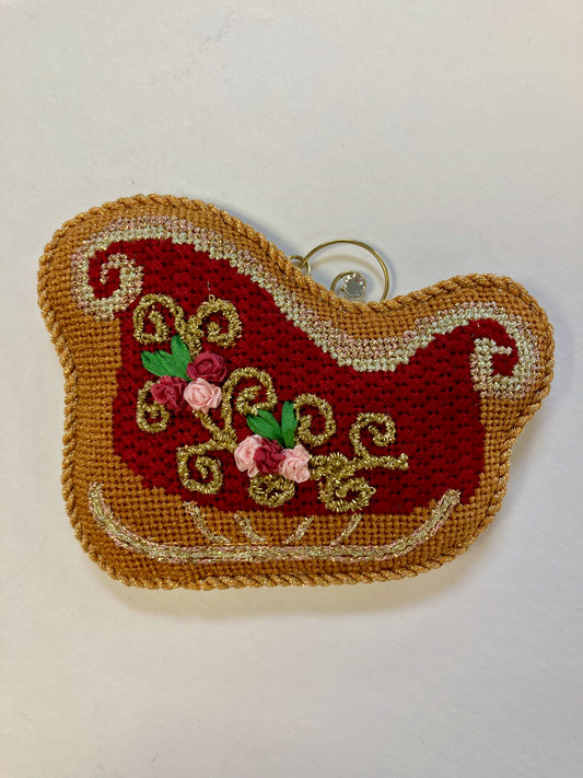 Tina Timberlake Cookie: Sleigh,18mesh,Design size approx: 4.5 x 3