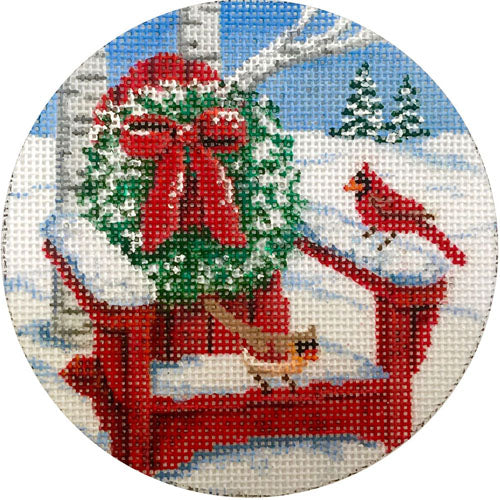 Cardinals on Adirondack Ornament (TS)