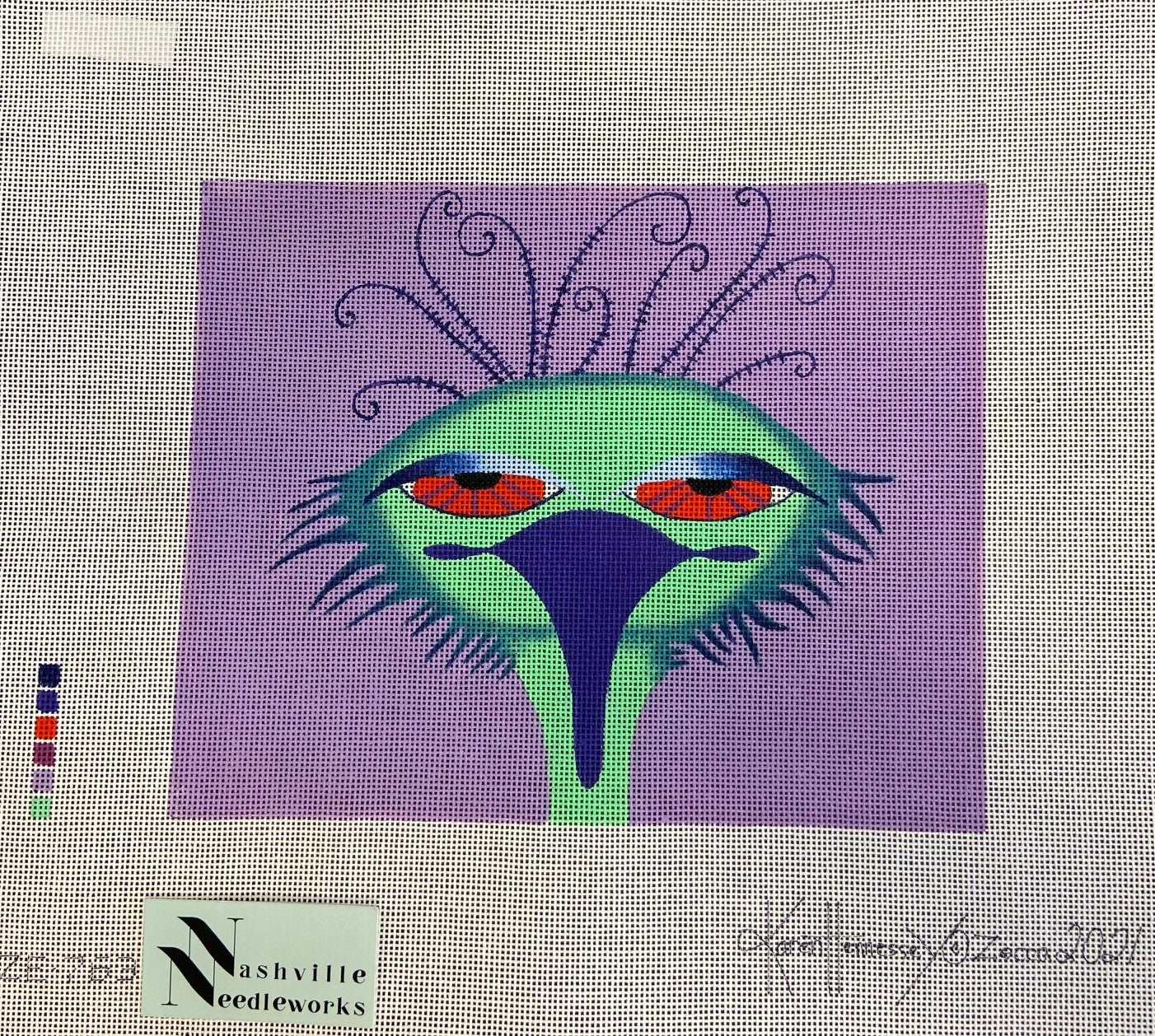 Zecca Needlepoint Grape Beaked Heron 
ZE-763