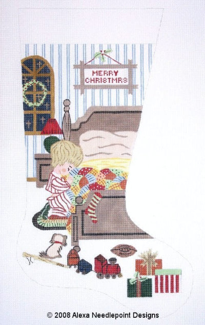 Boy Praying Christmas Eve Stocking