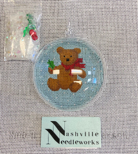 Kate Dickerson Needlepoint Collections XMD-11 Brown Teddy Bear Snow Globe