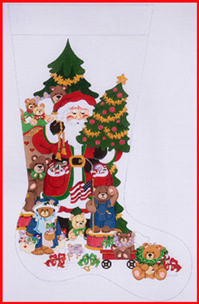 CS-330-18 (TS) Stocking with Santa, bears, and Flag