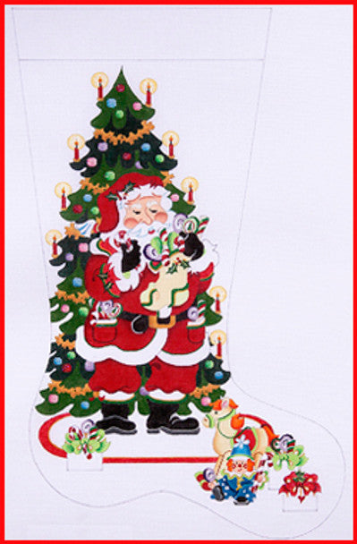 CS-271-18 (TS) Santa holding a stocking in front of tree 18