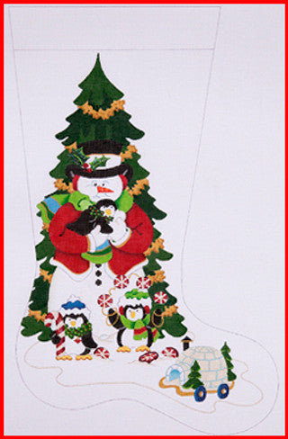CS-290-18 (TS) Santa-like Snowman holding penguins