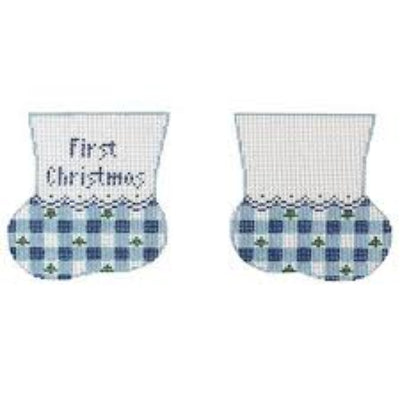 Kathy Schenkel Designs Blue Gingham Baby Booties CO316