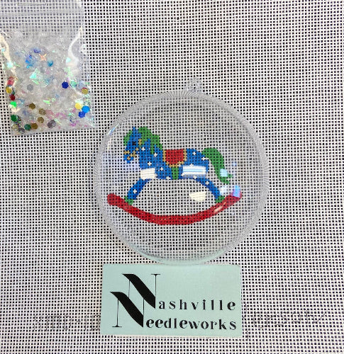 Kate Dickerson Needlepoint Collections XMD-10 Rocking Horse Snow Globe