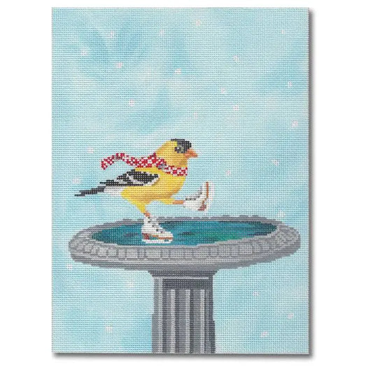 CBK Needlepoint Collections Scott Church SC-PL81 Goldfinch Skating on Birdbath