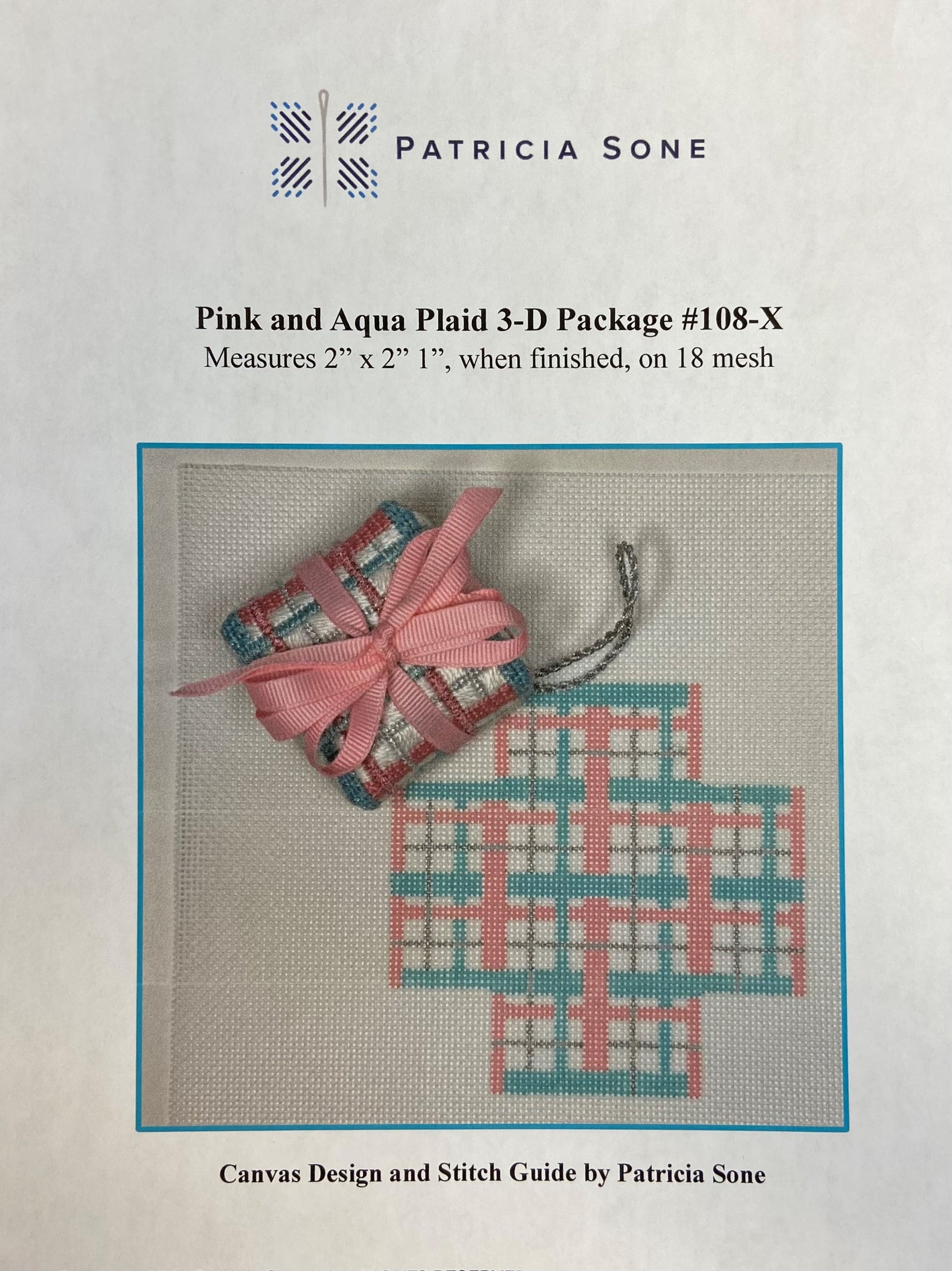 Patricia Sone 108-X Pink &amp; Aqua Plaid 3-D Package