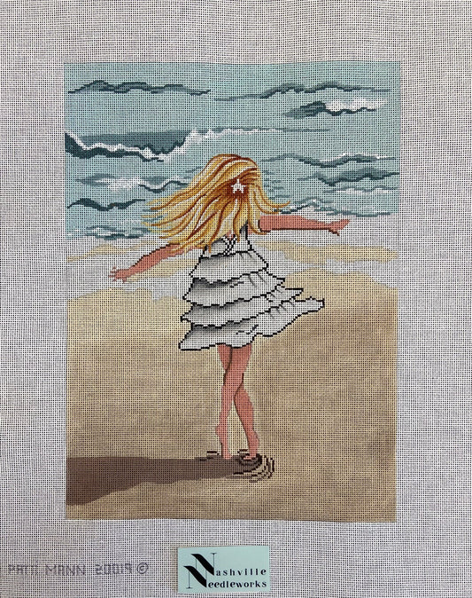 Girl Twirling on the Beach